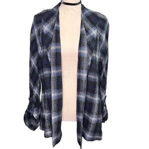 Pendleton blue plaid open front blazer cardigan jacket